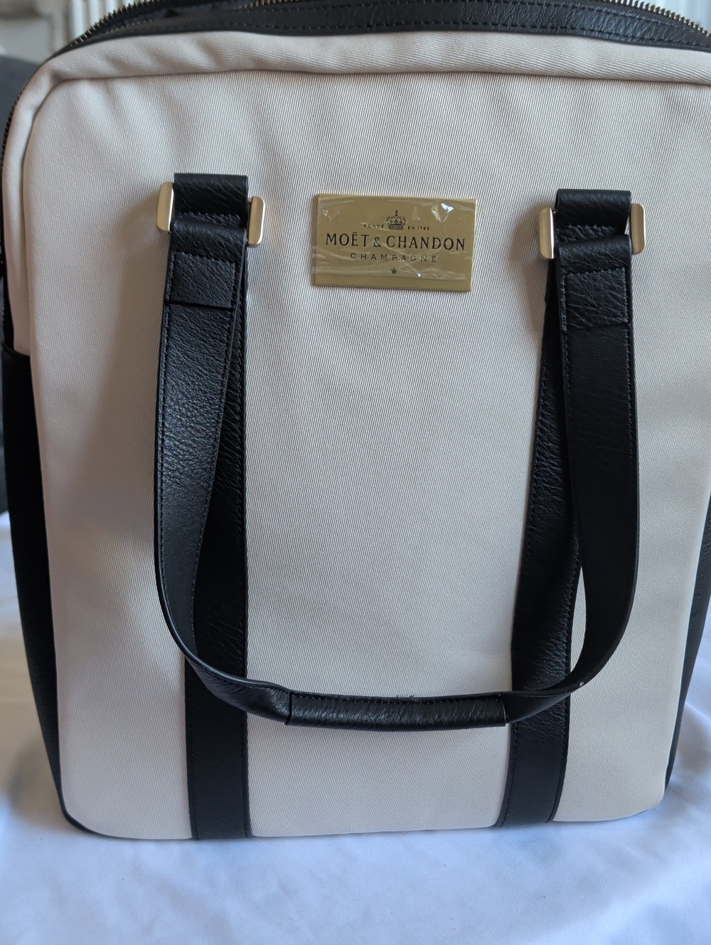 Cream and Black Laptop Tote